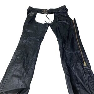 HARLEY DAVIDSON Riding Gear Women's L Deluxe  Rhinestone Cowhide Studded Chaps